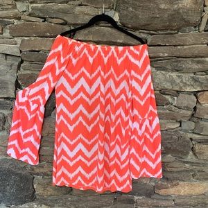 Off the shoulder bell sleeve printed dress